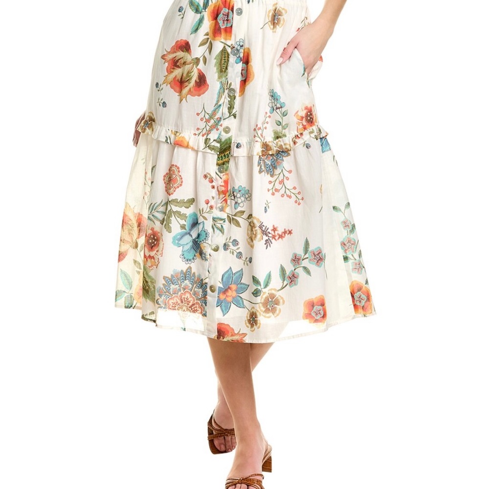 NWT Johnny Was Ekru Ardell Tiered Ruffle Midi Skirt M